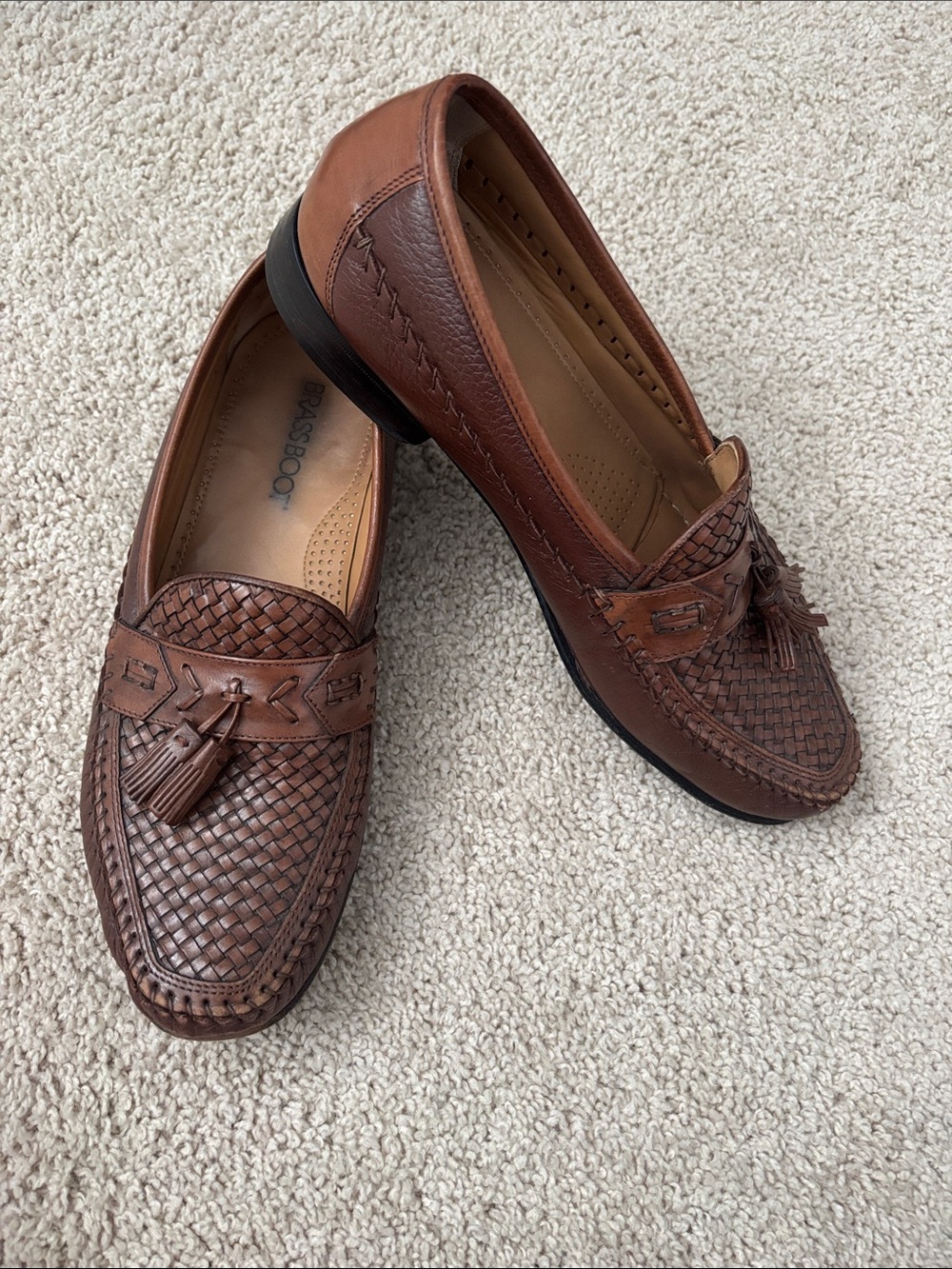 Men's Brown Woven Leather Tassel Loafers by Brassboot 10 M